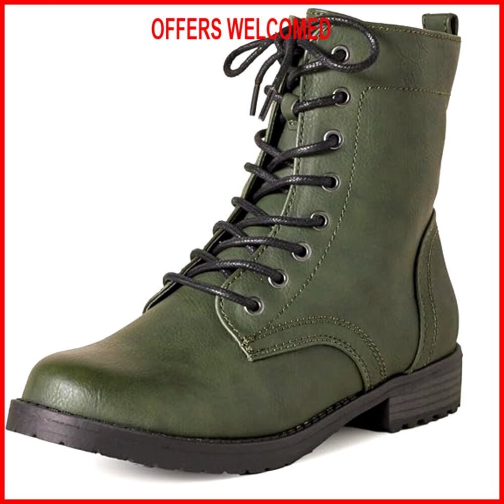 Women's Lace-Up Combat Boots with Faux Buffalo Grain Leather